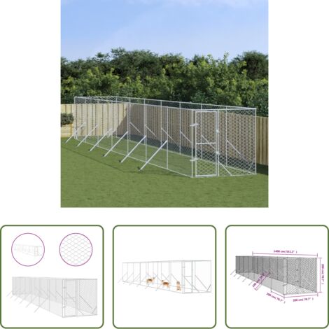 vidaXL Jaula para animales -  Perrera de exterior acero galvanizado plateado 2x14x2 m