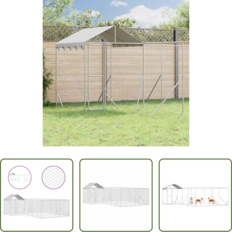 vidaXL Jaula para animales - Perrera de exterior con techo acero galvanizado plata 6x6x2,5 m