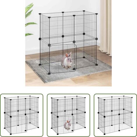 vidaXL Jaula para gatos -  Jaula para mascotas de 12 paneles puerta acero negro 35x35cm