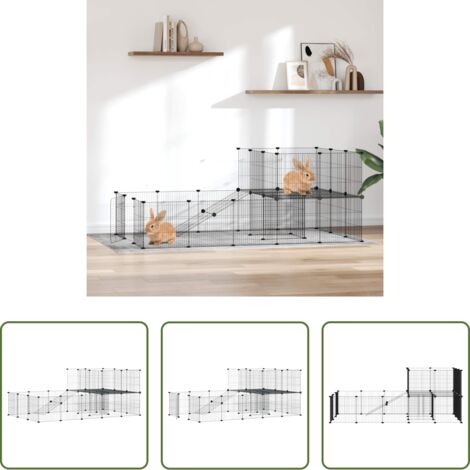 vidaXL Jaula para gatos -  Jaula para mascotas de 36 paneles puerta acero negro 35x35 cm