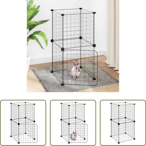 vidaXL Jaula para gatos -  Jaula para mascotas de 8 paneles con puerta acero negro 35x35cm