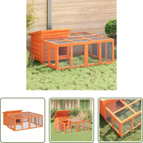 vidaXL Jaula para mascotas -  Conejera de madera maciza de pino marrón 144x123x67,5 cm