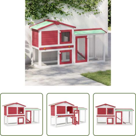 vidaXL Jaula para mascotas -  Jaula de animales grande madera rojo y blanco 145x45x84 cm
