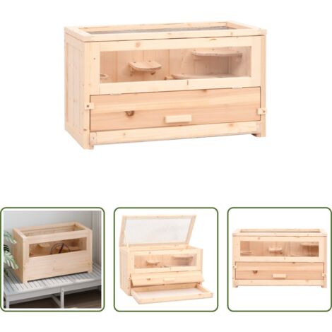 vidaXL Jaula para roedores -  Jaula para hámster madera maciza abeto 60x30x35 cm