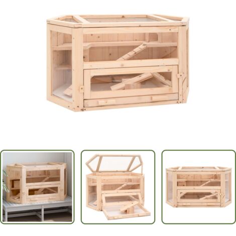 vidaXL Jaula para roedores -  Jaula para hámster madera maciza abeto 80x40x43 cm