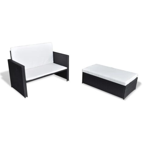 Salon de jardin 2 pcs avec coussins Résine tressée Noir
