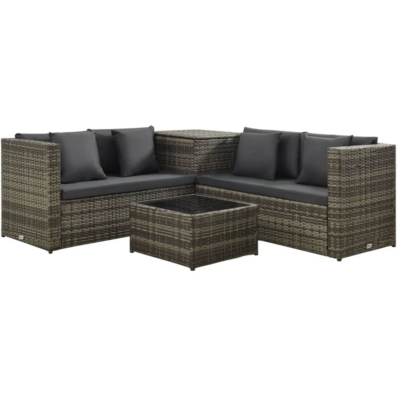 Vidaxl - Salon de jardin 4 pcs avec coussins Résine tressée Gris
