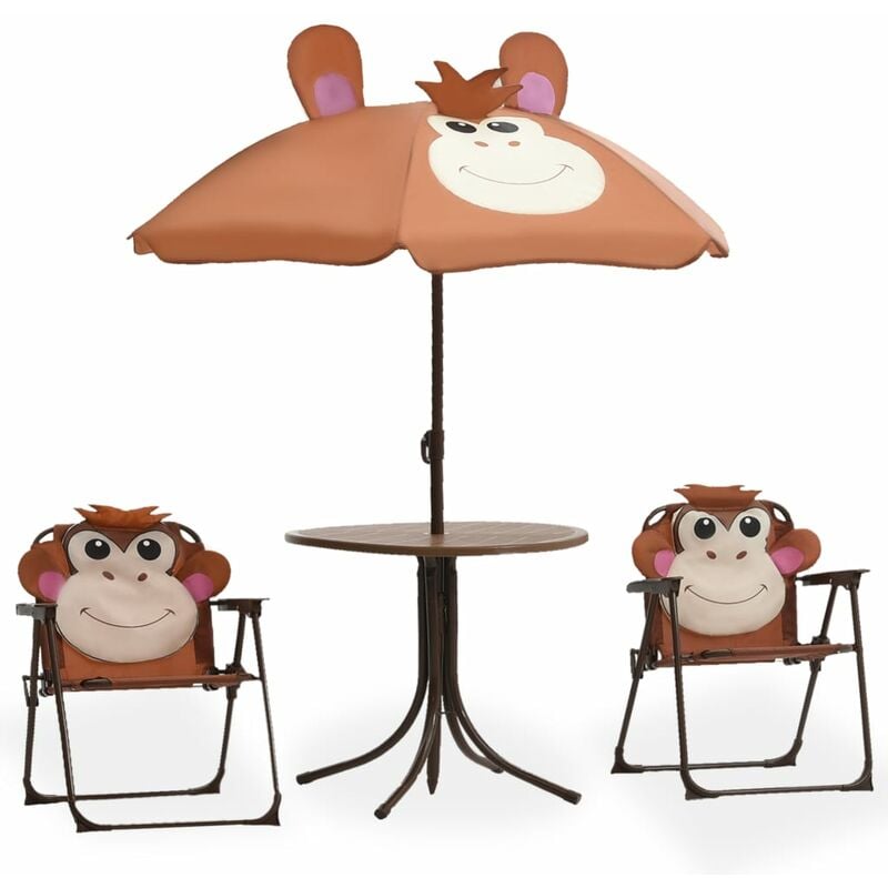 Garden Bistro Set pour les enfants avec parapluie et divers thèmes et couleurs sièges couleur : Singe brun