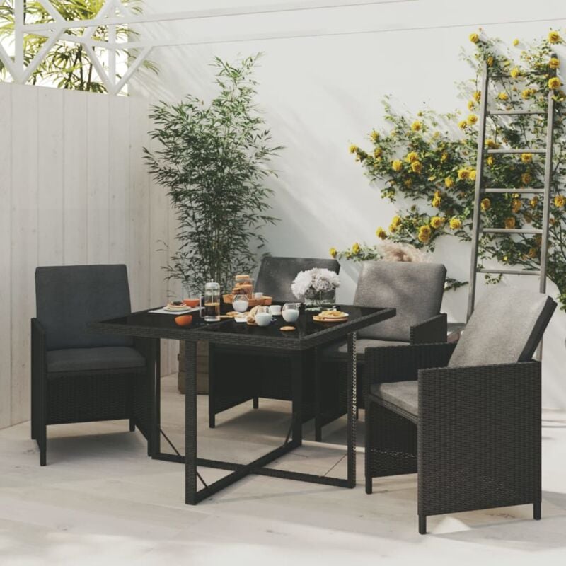Vidaxl - Mobilier à dîner de jardin et coussins 5pcs Résine tressée Noir