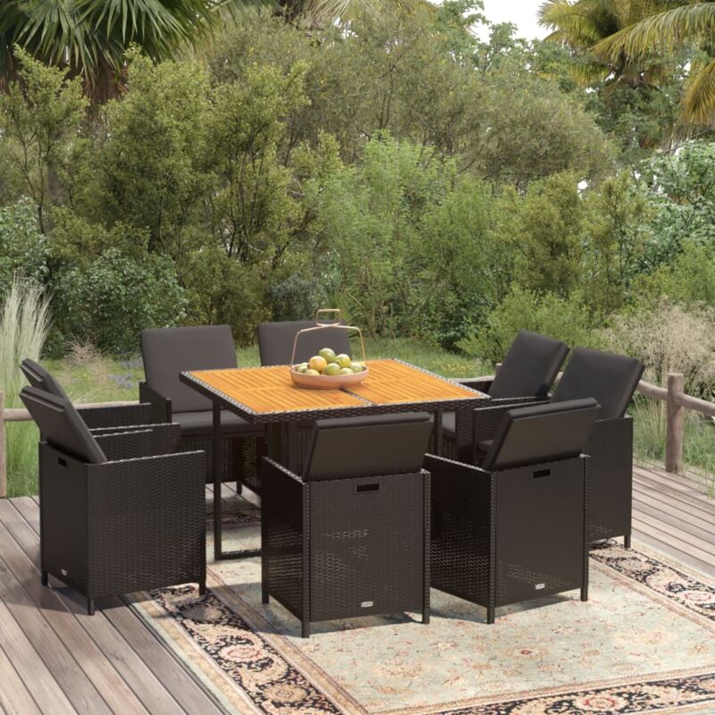 Vidaxl - Mobilier à dîner de jardin et coussins 9pcs Résine tressée Noir