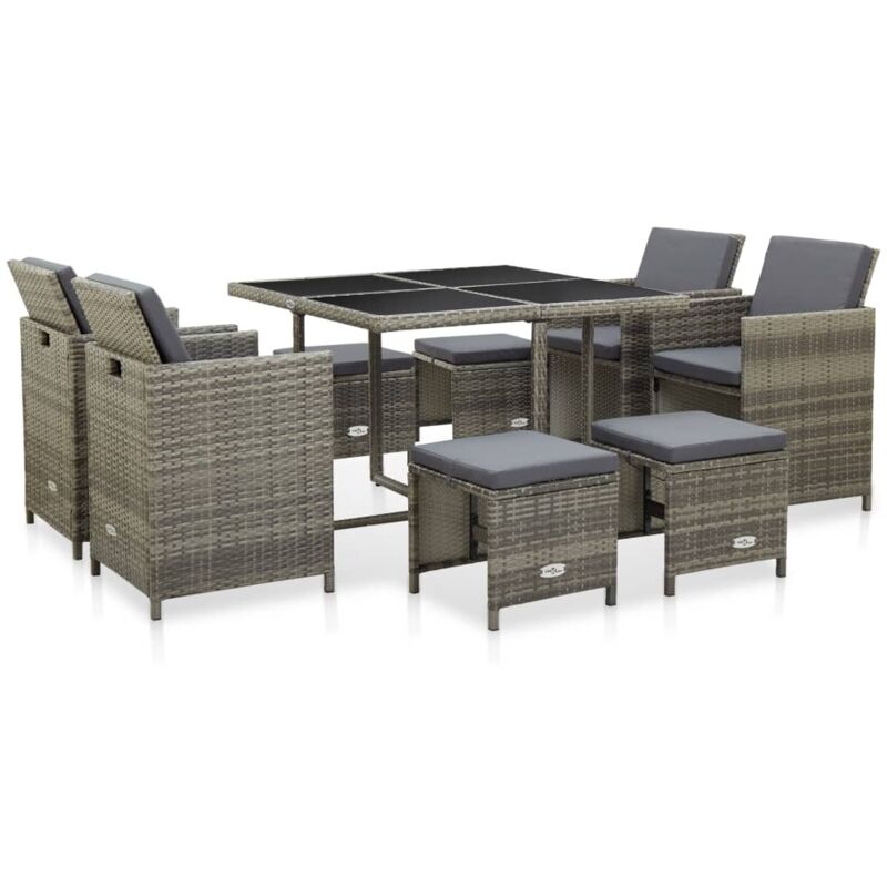 Vidaxl - Mobilier à dîner de jardin 9pcs et coussins Résine tressée Gris