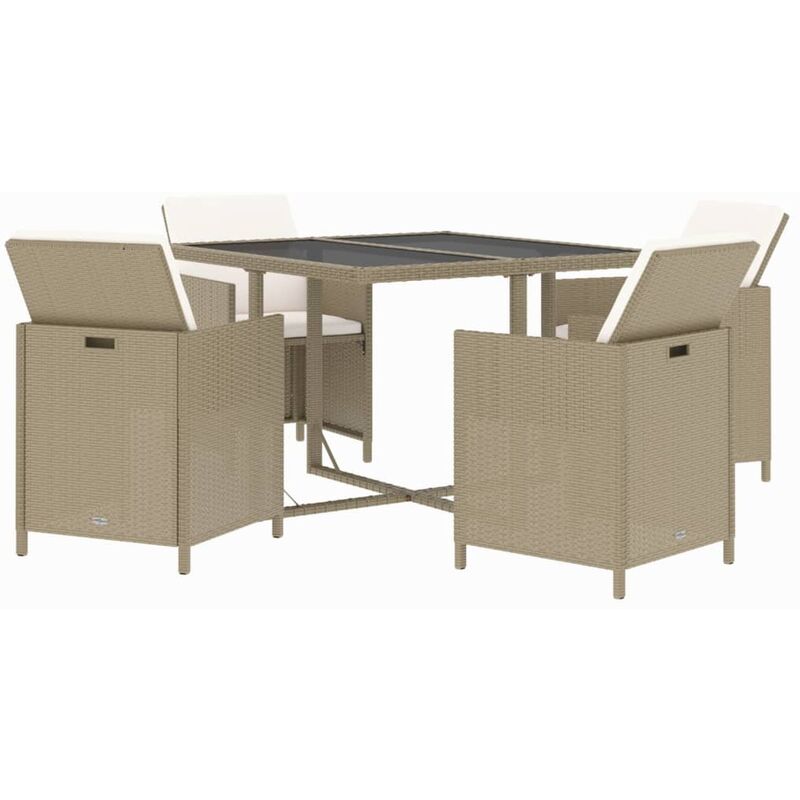 Ensemble à manger de jardin et coussins 5 pcs Poly rotin Beige Vidaxl