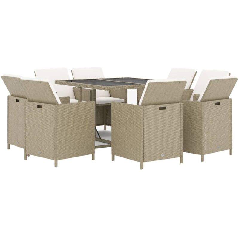 Vidaxl - Ensemble à manger de jardin et coussins 9 pcs Poly rotin Beige
