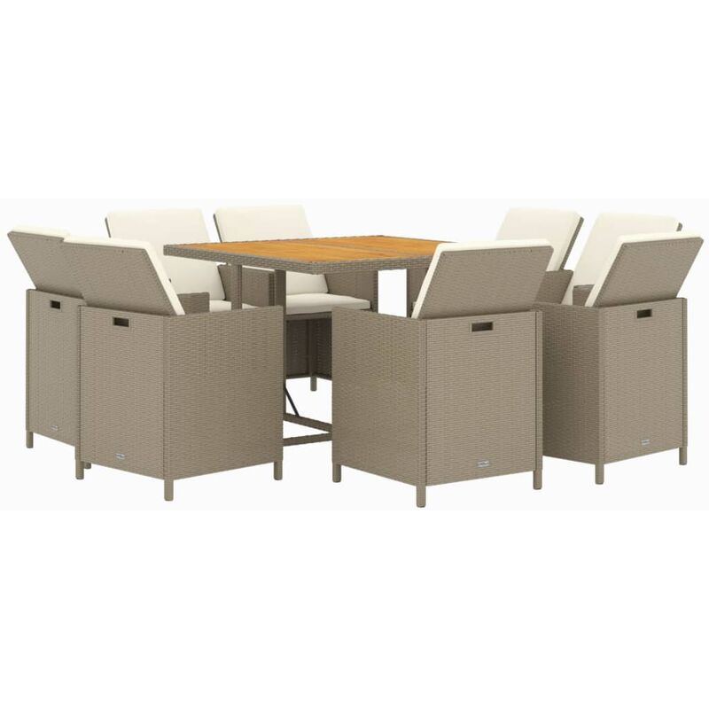 Vidaxl - Ensemble à manger de jardin et coussins 9 pcs Poly rotin Beige