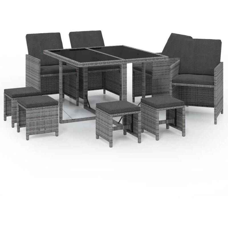 Vidaxl - Ensemble à manger de jardin coussins 9pcs Résine tressée Gris