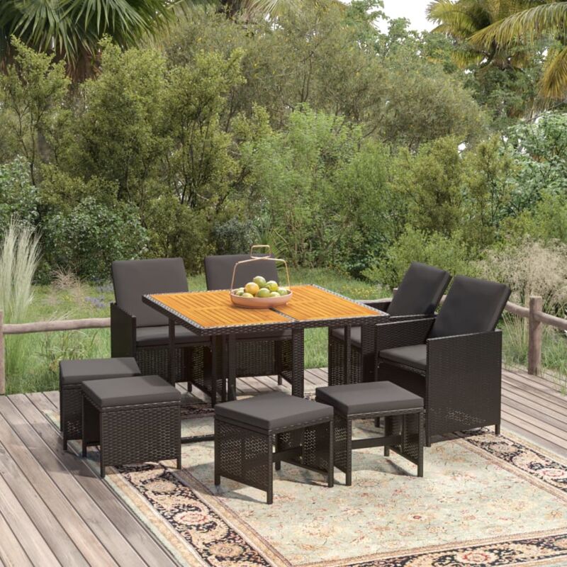Vidaxl - Mobilier à d√Æner de jardin et coussins 9pcs Résine tressée Noir