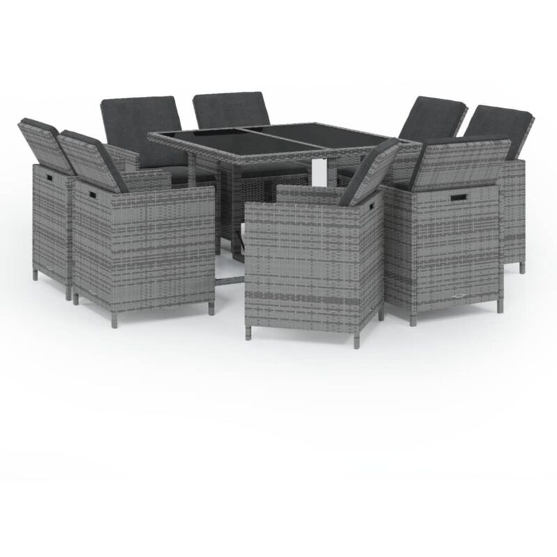 Ensemble à manger de jardin coussins 9pcs Résine tressée Gris