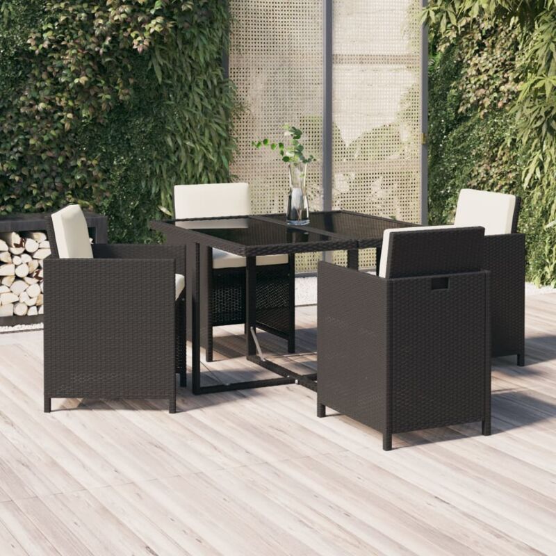 Ensemble à dîner de jardin avec coussins 5 pcs poly rotin noir Vidaxl