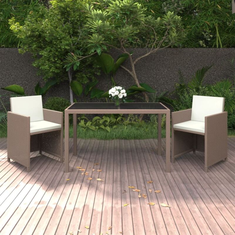 vidaXL Ensemble à manger de jardin et coussins 3 pcs Poly rotin Beige