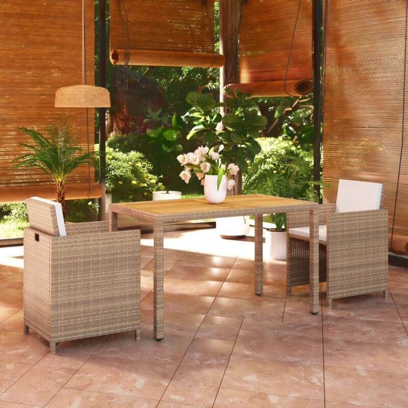 vidaXL Ensemble à manger de jardin et coussins 3 pcs Poly rotin Beige