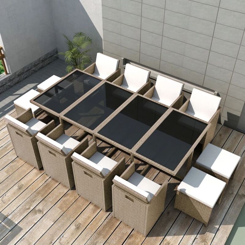 vidaXL Ensemble à manger d’extérieur et coussins 13 pcs Résine tressée