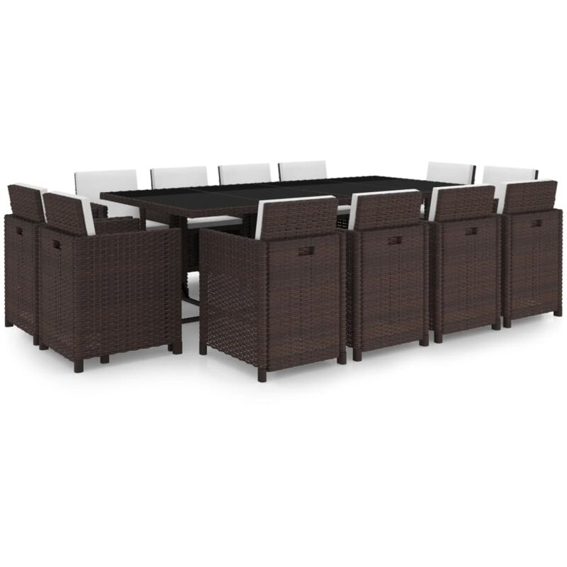 Salon de jardin avec coussins 13 pcs Résine tressée Marron