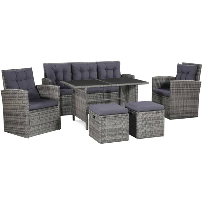 Salon de jardin 6 pcs avec coussins Résine tressée Gris vidaXL