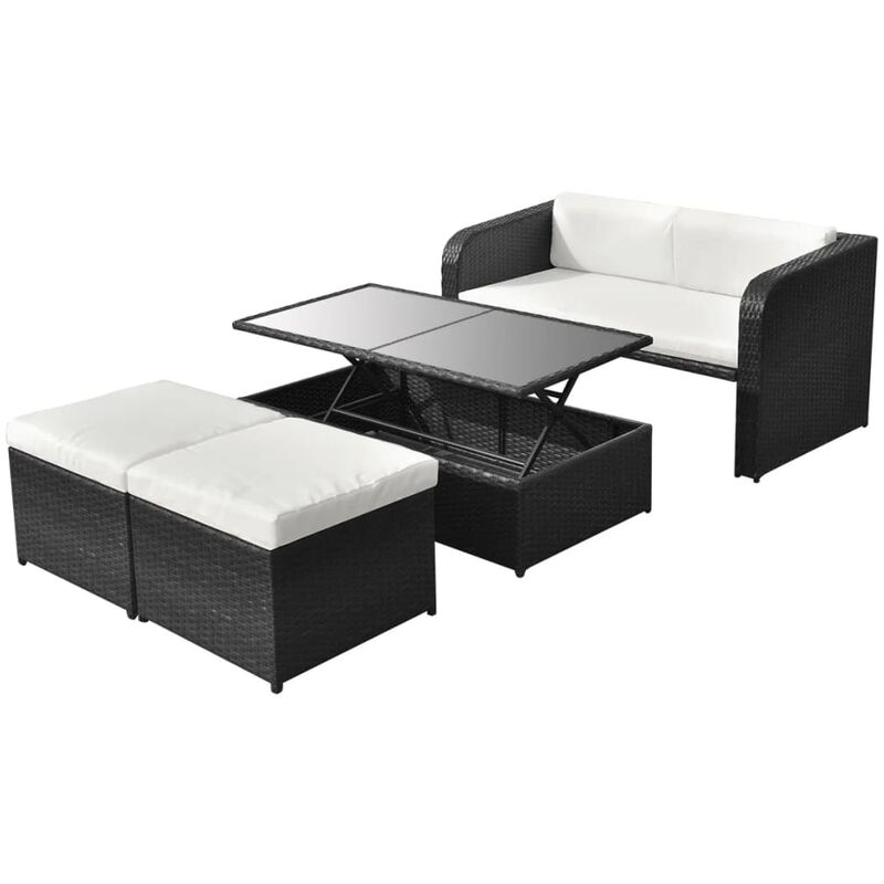 Vidaxl salon de jardin 4 pcs avec coussins r&eacute;sine tress&eacute;e noir 42481