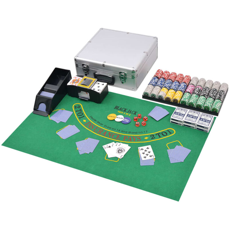

vidaXL Juego combinado póker/blackjack con 600 fichas láser aluminio - Multicolor