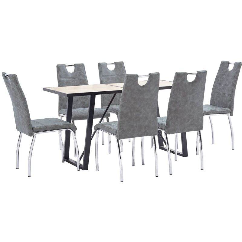 

vidaXL Juego de Comedor Cuero Sintético 7 Piezas Gris - Gris
