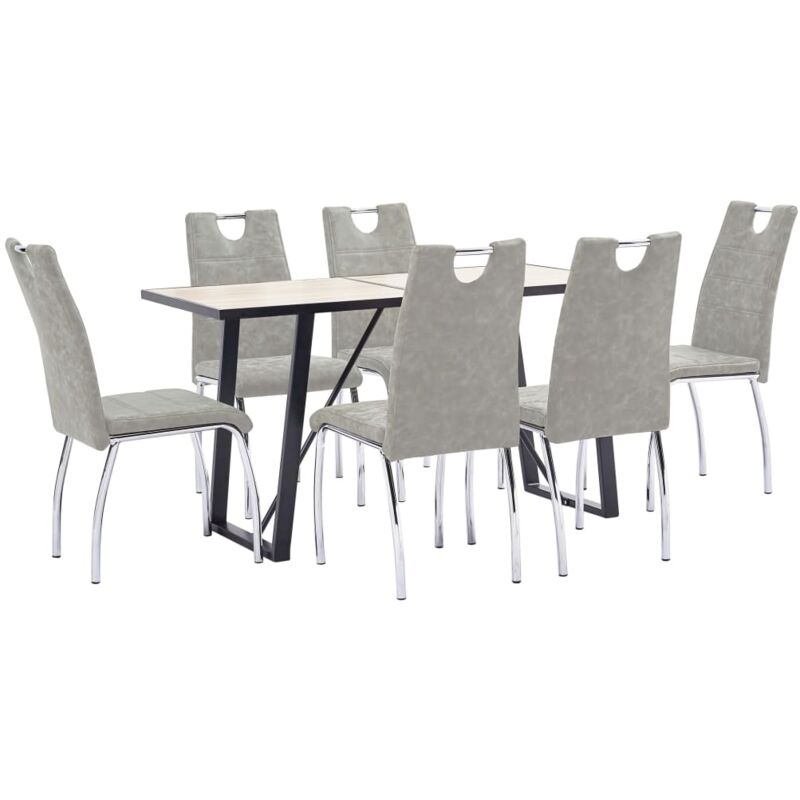 

vidaXL Juego de Comedor Cuero Sintético 7 Piezas Gris Claro - Gris