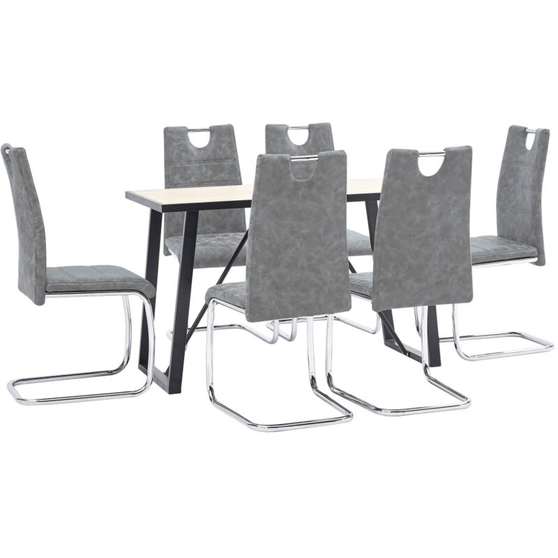 

vidaXL Juego de Comedor Cuero Sintético 7 Piezas Gris - Gris