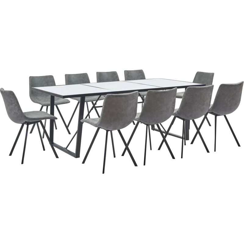 

vidaXL Juego de Comedor Cuero Sintético 11 Piezas Gris - Gris