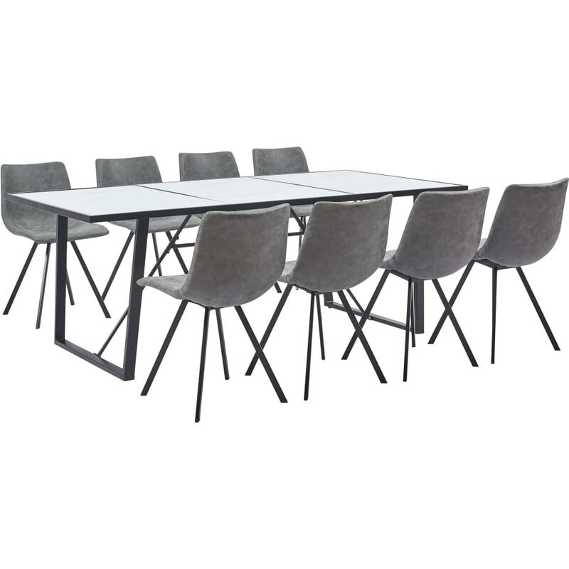 

vidaXL Juego de Comedor Cuero Sintético 9 Piezas Gris - Gris