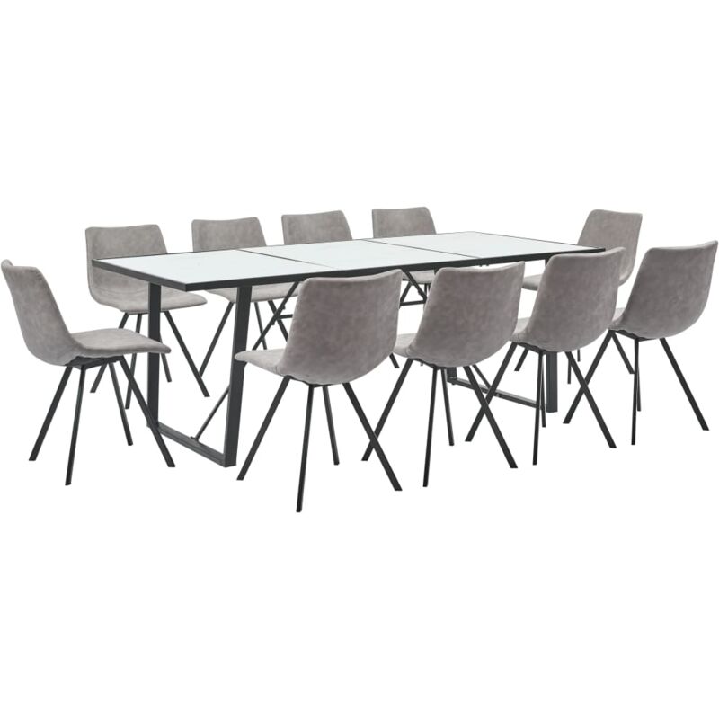 

vidaXL Juego de Comedor Cuero Sintético 11 Piezas Gris Claro - Gris