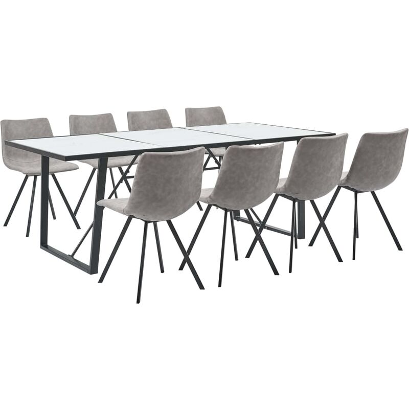 

vidaXL Juego de Comedor Cuero Sintético 9 Piezas Gris Claro - Gris