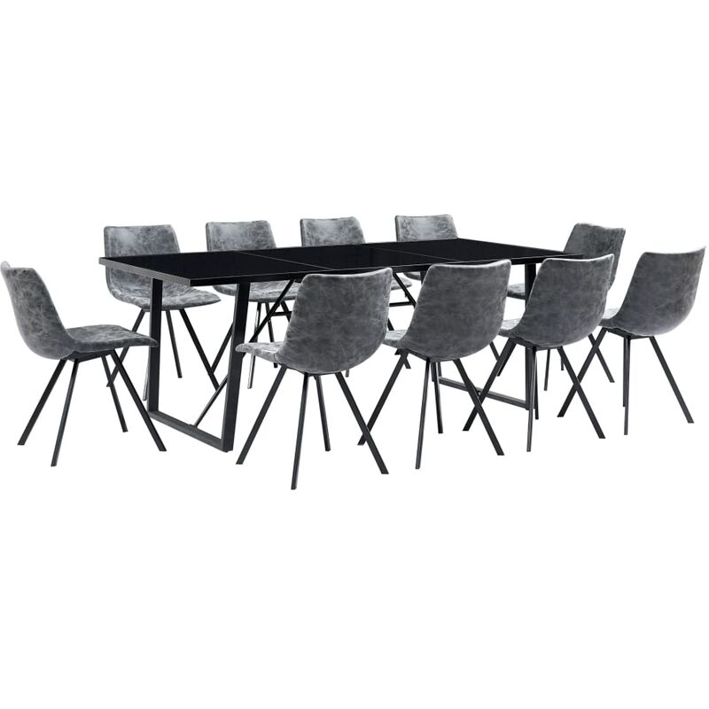 

vidaXL Juego de Comedor Cuero Sintético 11 Piezas Negro - Negro