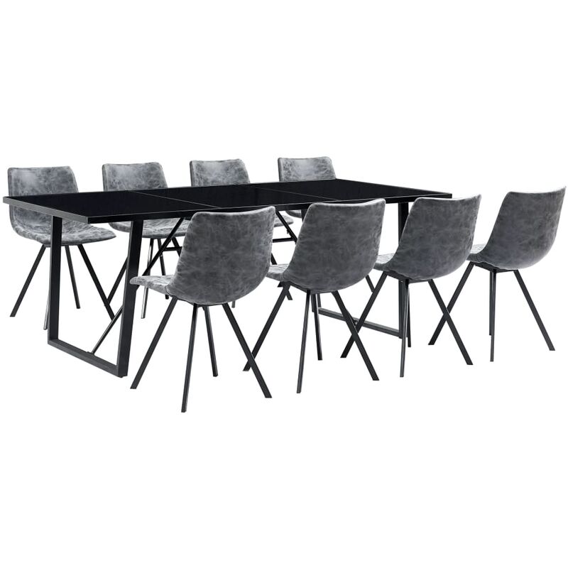 

vidaXL Juego de Comedor Cuero Sintético 9 Piezas Negro - Negro