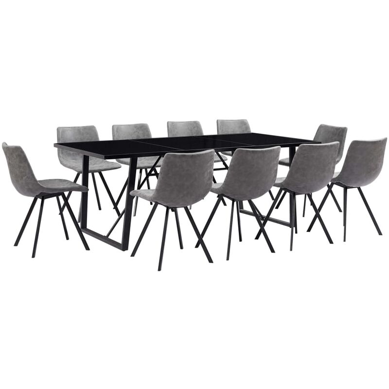 

vidaXL Juego de Comedor Cuero Sintético 11 Piezas Gris - Gris