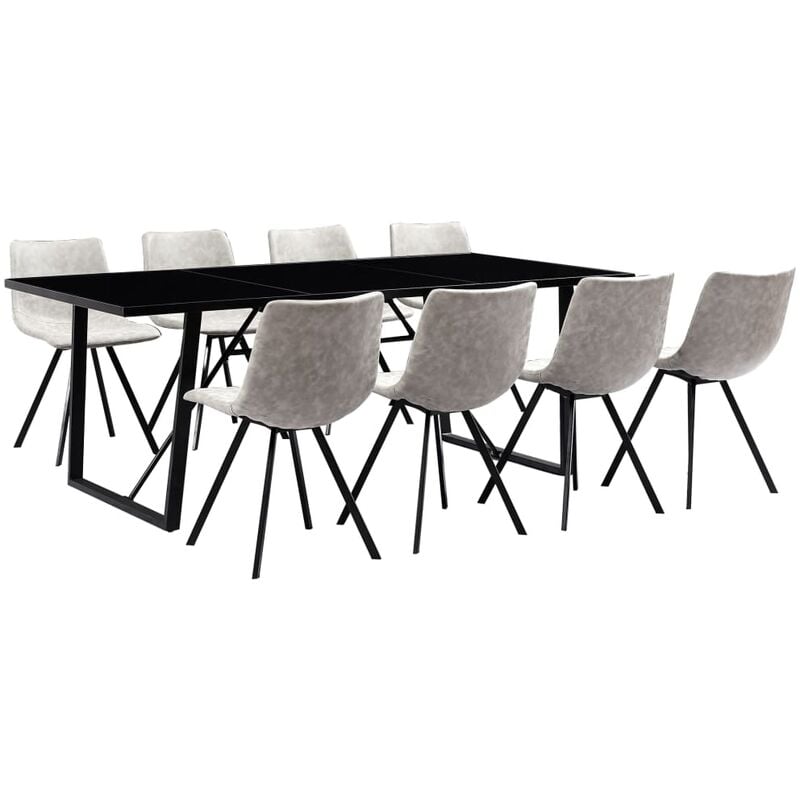 

vidaXL Juego de Comedor Cuero Sintético 9 Piezas Gris Claro - Gris