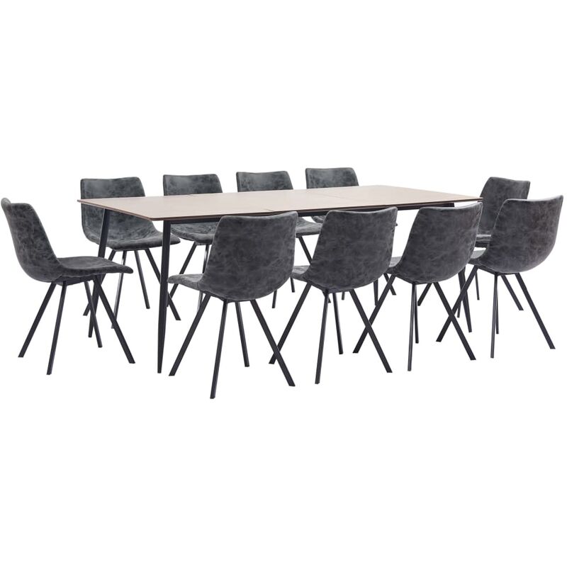 

vidaXL Juego de Comedor Cuero Sintético 11 Piezas Negro - Negro