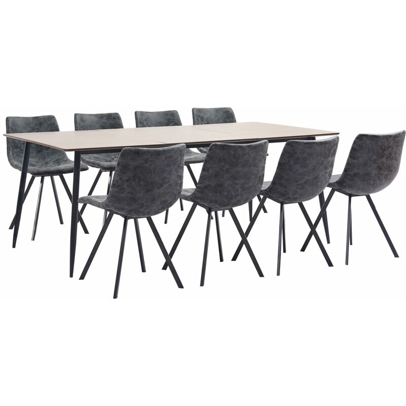 

vidaXL Juego de Comedor Cuero Sintético 9 Piezas Negro - Negro