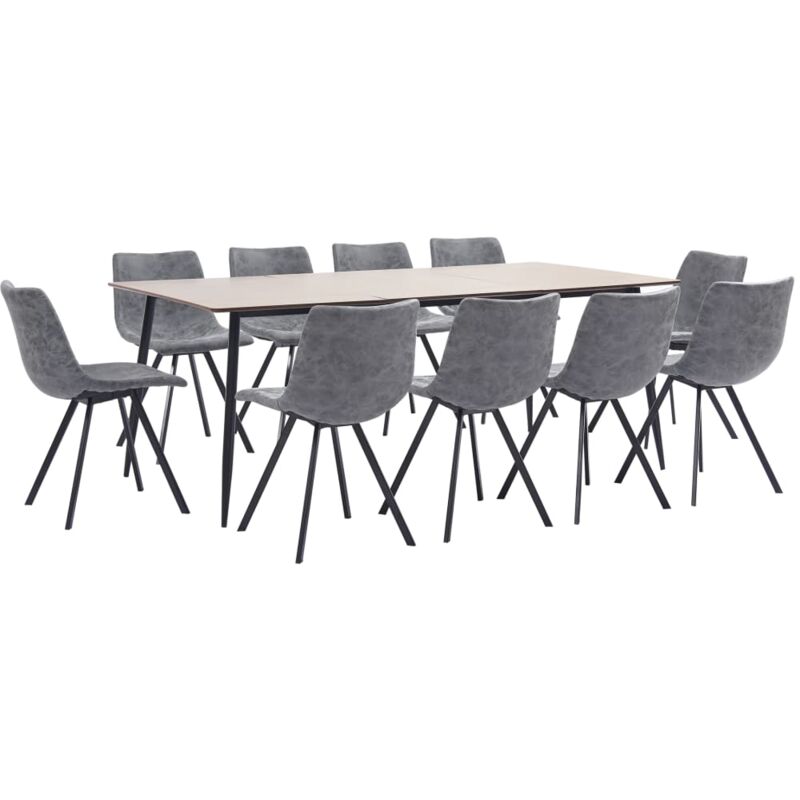 

vidaXL Juego de Comedor Cuero Sintético 11 Piezas Gris - Gris