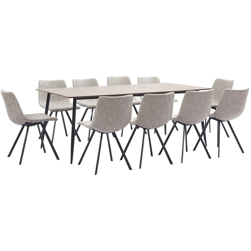

vidaXL Juego de Comedor Cuero Sintético 11 Piezas Gris Claro - Gris