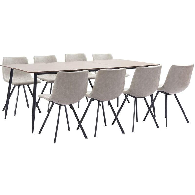 

vidaXL Juego de Comedor Cuero Sintético 9 Piezas Gris Claro - Gris