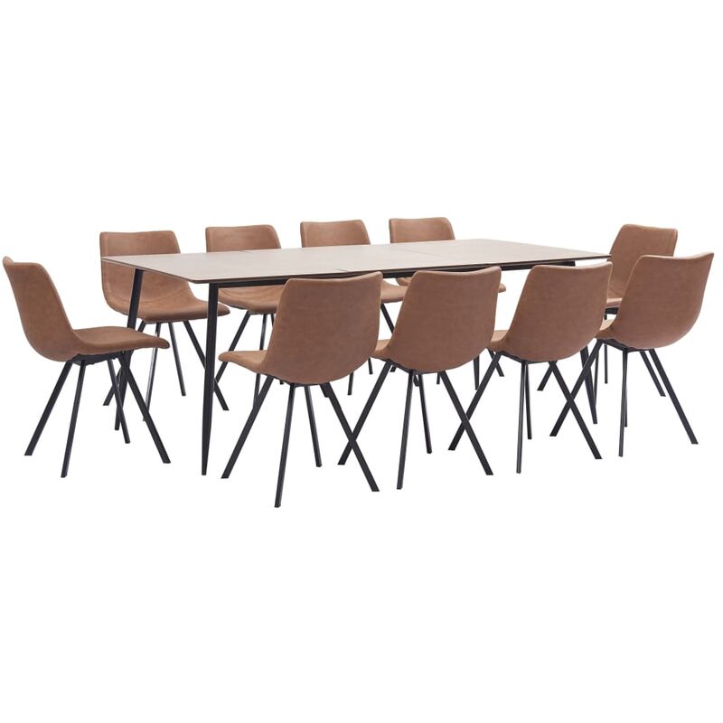 

vidaXL Juego de Comedor Cuero Sintético 11 Piezas Marrón Intermedio - Marrón