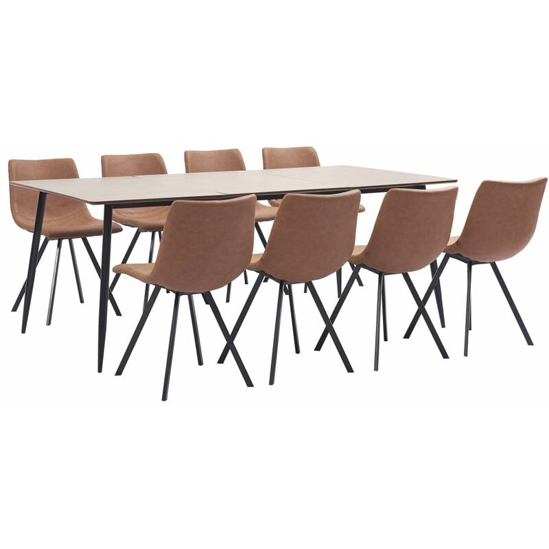 

vidaXL Juego de Comedor Cuero Sintético 9 Piezas Marrón Intermedio - Marrón