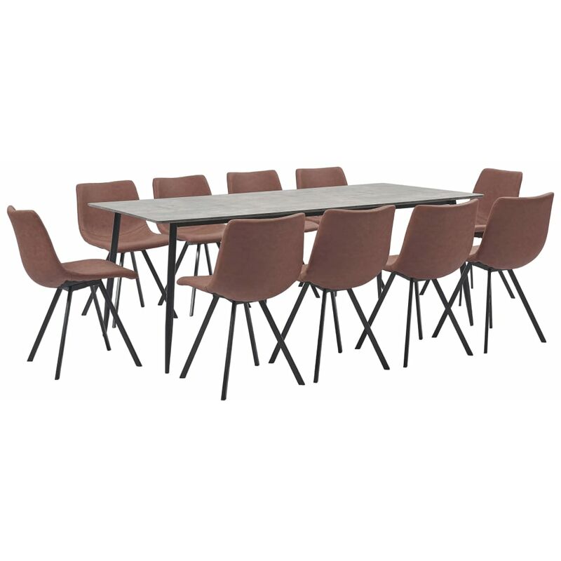 

vidaXL Juego de Comedor Cuero Sintético 11 Piezas Marrón Intermedio - Marrón