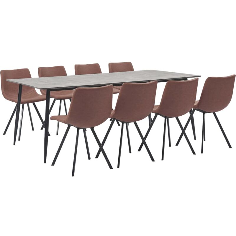 

vidaXL Juego de Comedor Cuero Sintético 9 Piezas Marrón Intermedio - Marrón