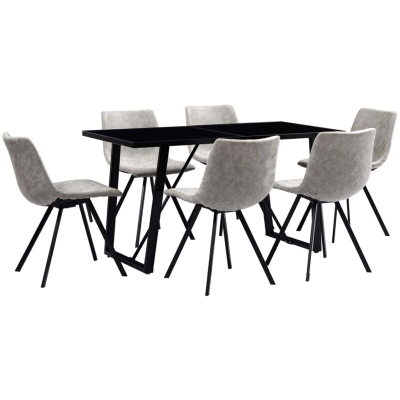 

vidaXL Juego de Comedor Cuero Sintético 7 Piezas Gris Claro - Gris